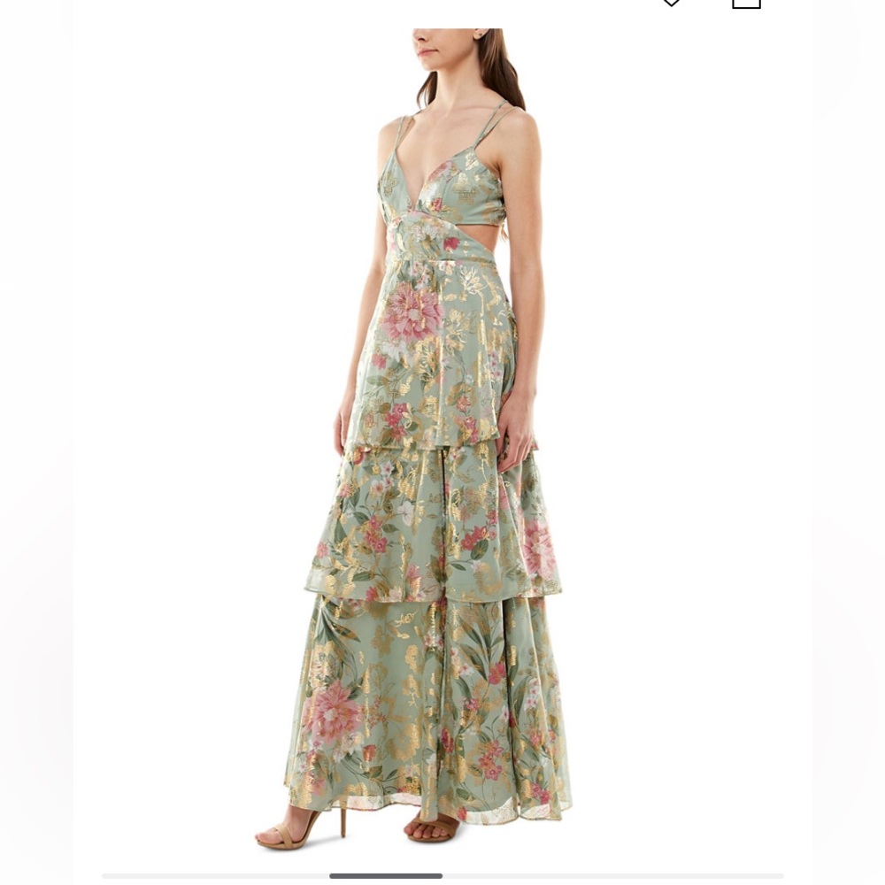 Sage green print tired dress by Crystal Doll.